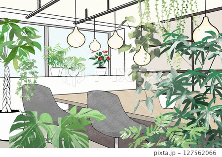オフィスと観葉植物のイラスト 127562066