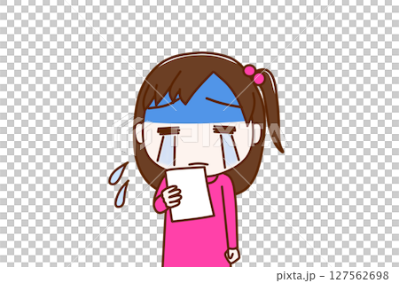 (Front view of upper body) A girl turns pale and starts crying after seeing the notice 127562698