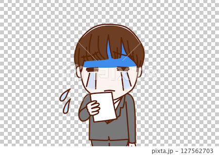 (Front view of upper body) A male student turns pale and starts crying after seeing the notice 127562703