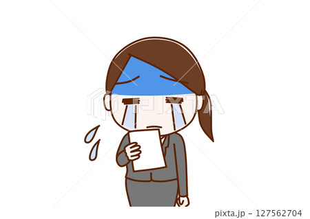 （上半身正面）通知の紙を見て真っ青になり泣き出すスーツ姿の女性 127562704