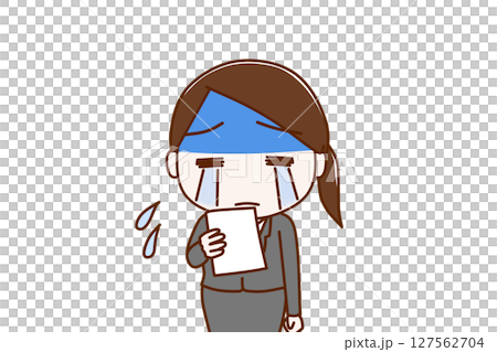 （上半身正面）通知の紙を見て真っ青になり泣き出すスーツ姿の女性 127562704