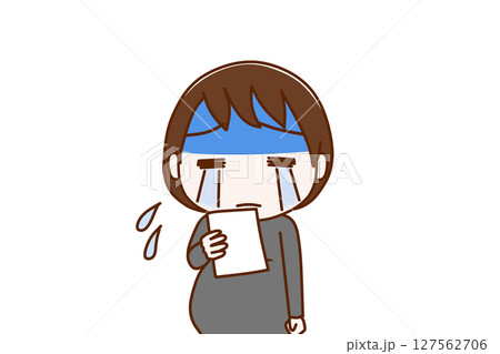 （上半身正面）通知の紙を見て真っ青になり泣き出す妊婦 127562706