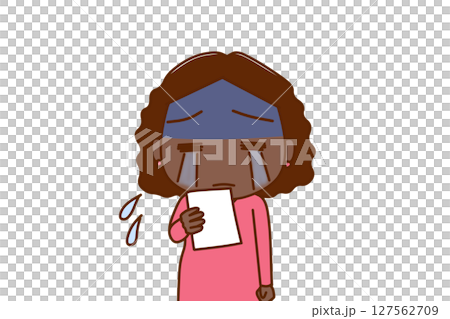 (上半身正面照)一名非裔女子看到告示後臉色蒼白,開始哭泣 (上半身正面照)一名非裔女子看到告示後臉色蒼白,開始哭泣 127562709