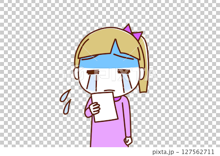 (Front view of upper body) A white girl turns pale and starts crying after seeing the notice (Front view of upper body) A white girl turns pale and starts crying after seeing the notice 127562711