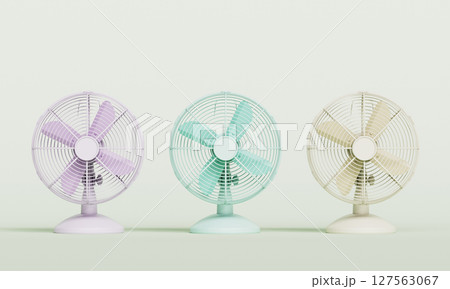 Pastel colored Mini Desk Electric Fan. 3D Rendering. Pastel colored Mini Desk Electric Fan. 3D Rendering. 127563067