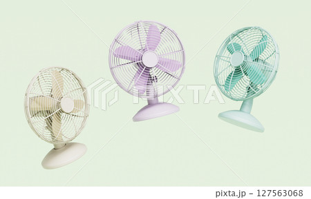 Pastel colored Mini Desk Electric Fan. 3D Rendering. Pastel colored Mini Desk Electric Fan. 3D Rendering. 127563068