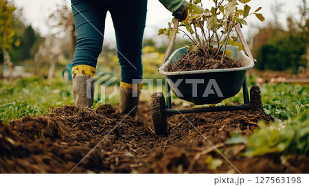 Sowing work planting trees in the garden 127563198
