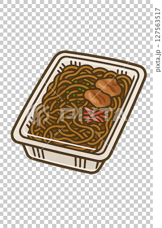 パックに入った焼きそばのイラスト 127563517