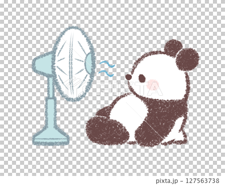 Panda cooling off with a fan Panda cooling off with a fan 127563738