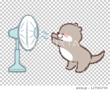 扇風機で涼むコツメカワウソ 127563739