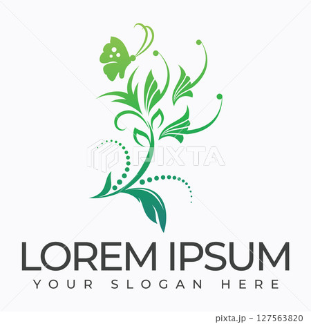 A logo featuring a flower symbolizing growth beauty 127563820