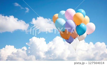 空に舞う風船 127564014