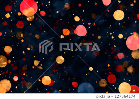 幻想的な夜空に浮かぶ提灯と抽象的な花火をシームレスにループさせた背景 127564174