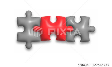 Puzzle. The red element of the puzzle stands out against the background of the gray parts. Volumetric style Puzzle. The red element of the puzzle stands out against the background of the gray parts. Volumetric style 127564735