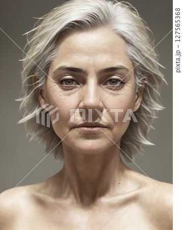 A beautiful elderly woman portrait, studio shoot. Generative AI. A beautiful elderly woman portrait, studio shoot. Generative AI. 127565368