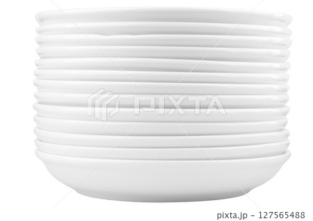 Stackable plates on white background minimal Stackable plates on white background minimal 127565488