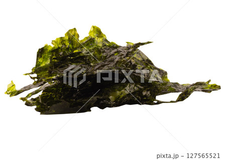 Shredded seaweed pile on white background 127565521