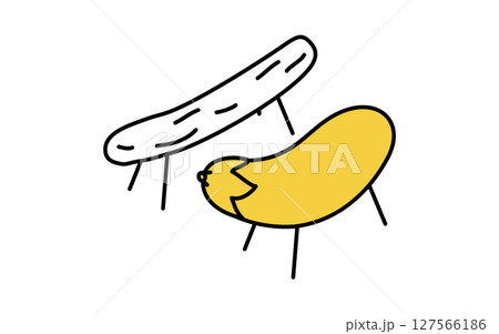 お盆に飾る精霊馬のシンプルな線画イラスト、夏のアイソメトリックイラスト 127566186