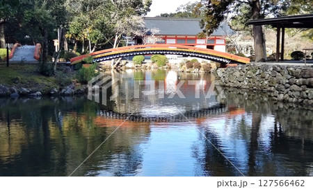 宇佐神宮の菱形池に映る青空 127566462