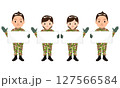 自衛隊　プラカードを持つ男性と女性自衛官のイラスト 127566584
