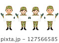 自衛隊　プラカードを持つ男性と女性自衛官のイラスト 127566585