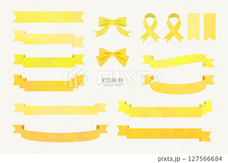 黄色いリボンのイラスト素材セット(水彩風ベクター) 黄色いリボンのイラスト素材セット(水彩風ベクター) 127566684
