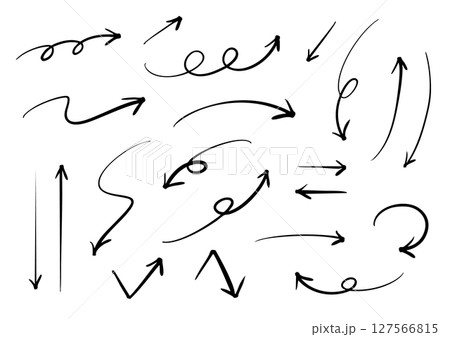 ベクターのペンの手書きの矢印セット 白黒 ベクターのペンの手書きの矢印セット 白黒 127566815