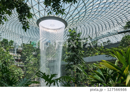 Singapore Changi airport waterfall landmark at Jewel building 127566986