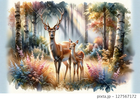 鹿の親子〜原画オリジナル一点物〜 鹿の親子〜原画オリジナル一点物〜