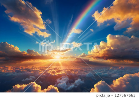dramatic sky with clouds and sun 127567663