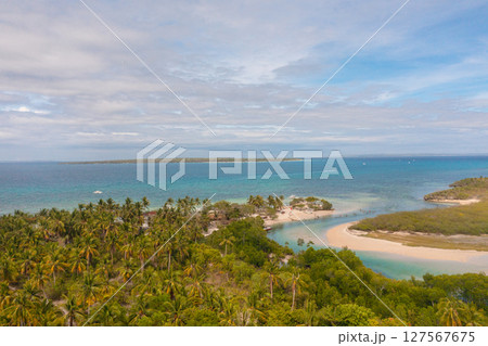 Baigad Lagoon Beach with white sands. Turquoise sea water. Bantayan, Cebu. Philippines. 127567675