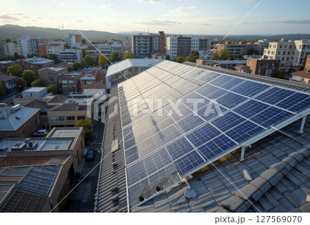 Clean Power, Solar Panel on Rooftops. 127569070
