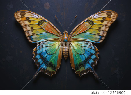 Colorful Butterfly Isolated on Dark Background. 127569094