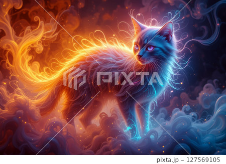 Phantom Cat with Vibrant Aura Glow. 127569105