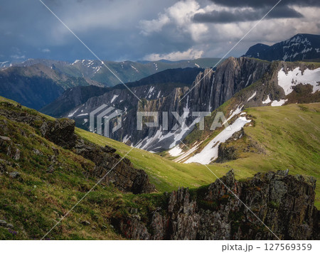 Rocky mountain valley. Terektinsky ridge, Altai. 127569359