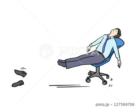脱力状態で椅子を滑らせるやる気のない靴も置き去りのスーツ男性イラスト 127569706