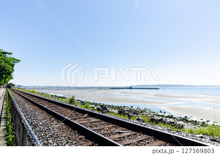 Railway along the White Rock Pier Waterfront, Surrey, BC, Canada Railway along the White Rock Pier Waterfront, Surrey, BC, Canada 127569803