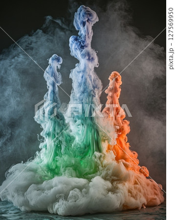 Abstract Colorful Ink Clouds Swirling Artistic Design Modern Background Digital Green Blue Orange 127569950