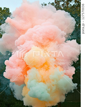 Pastel Colored Smoke Bomb Explosion Outdoors Nature Background art pink blue airy soft mood green Pastel Colored Smoke Bomb Explosion Outdoors Nature Background art pink blue airy soft mood green 127570036