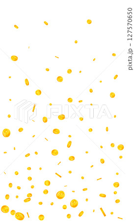 Chinese yuan coins falling. Scattered gold CNY Chinese yuan coins falling. Scattered gold CNY 127570650