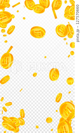 Korean won coins falling. Scattered gold WON 127570660