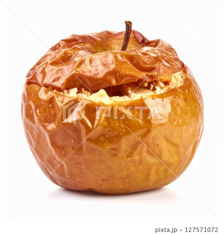 Baked Apple with Golden Brown Skin on White Background 127571072