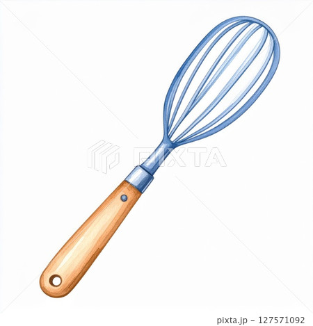 Blue Metal Whisk with Light Brown Wooden Handle Blue Metal Whisk with Light Brown Wooden Handle 127571092