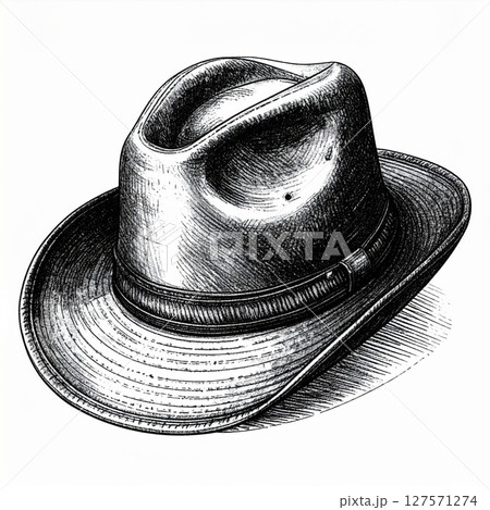 Vintage Black Fedora Hat Illustration 127571274