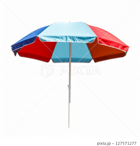 Multicolored Beach Umbrella on White Background Multicolored Beach Umbrella on White Background 127571277