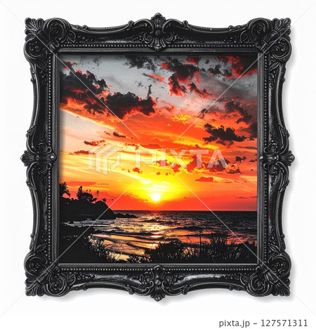 Vibrant Sunset over Ocean Beach Landscape 127571311