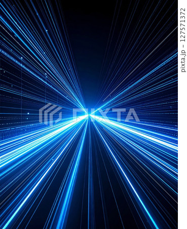 Abstract Blue Light Trails in Dark Background 127571372