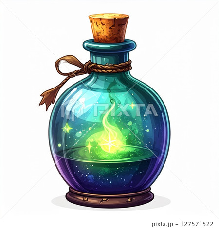 Glowing Magical Potion in a Glass Bottle 127571522