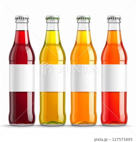 Four Glass Bottles with Blank Labels on White Background Four Glass Bottles with Blank Labels on White Background 127571605