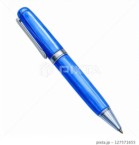 Blue Ballpoint Pen on White Background 127571655